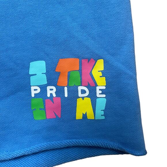 The Mayfair Group Sweat Shorts Blue I Take Pride In Me Women’s Size M/L - Picture 2 of 5